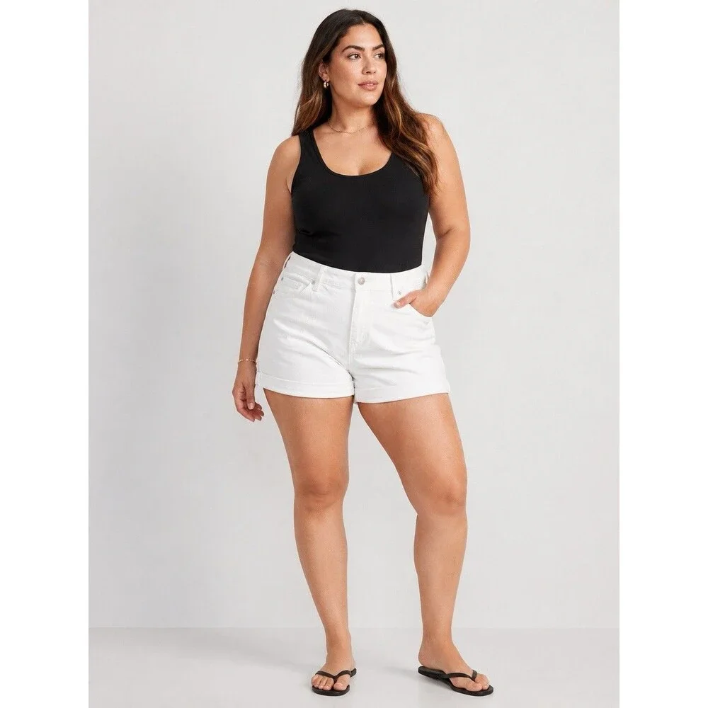 Torrid White Denim Shorts Women Size 20 Mid Rise Vintage Stretch Cuff